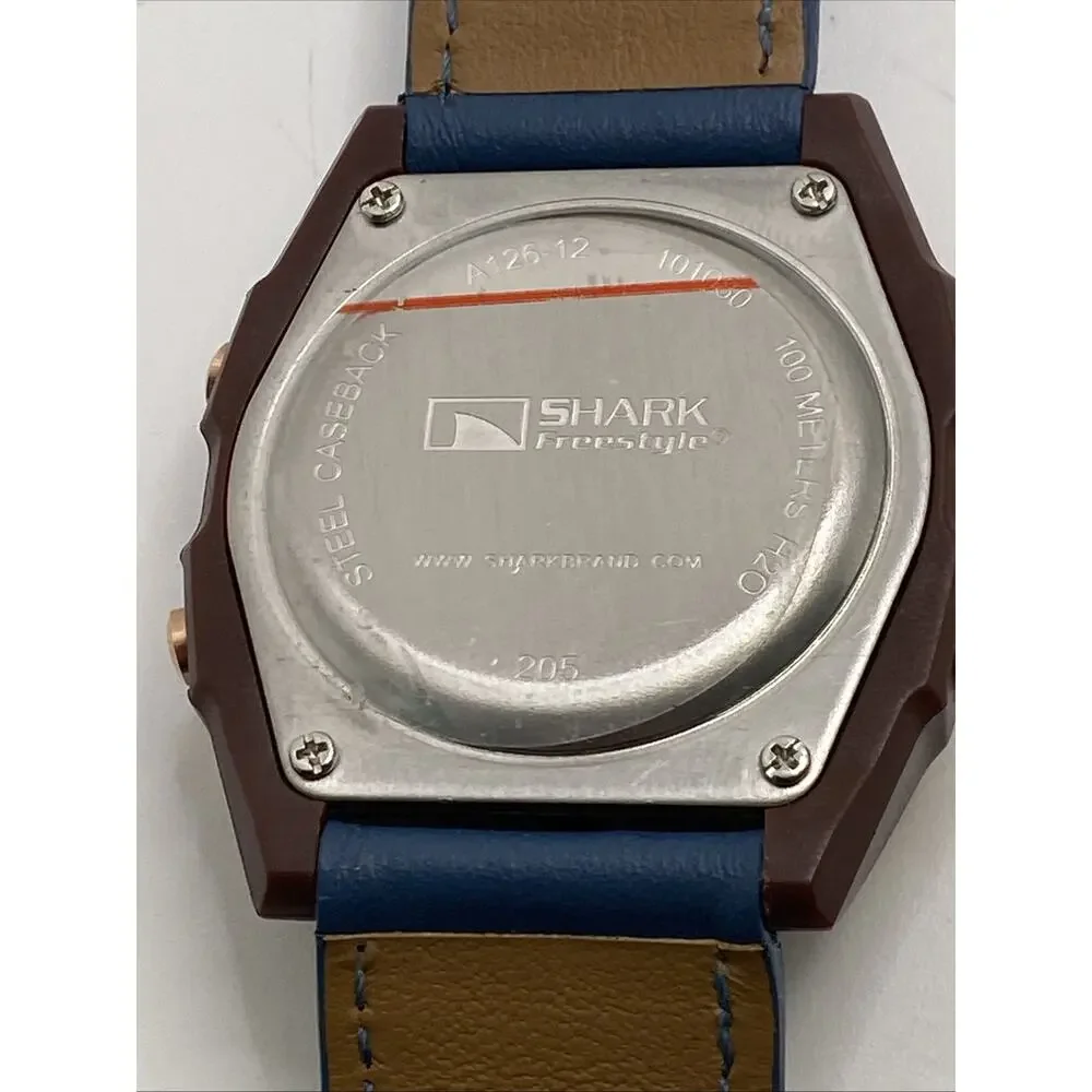 Freestyle Shark Rosegold Rhinestone Blue Leather Band Surfing Watch New Battery